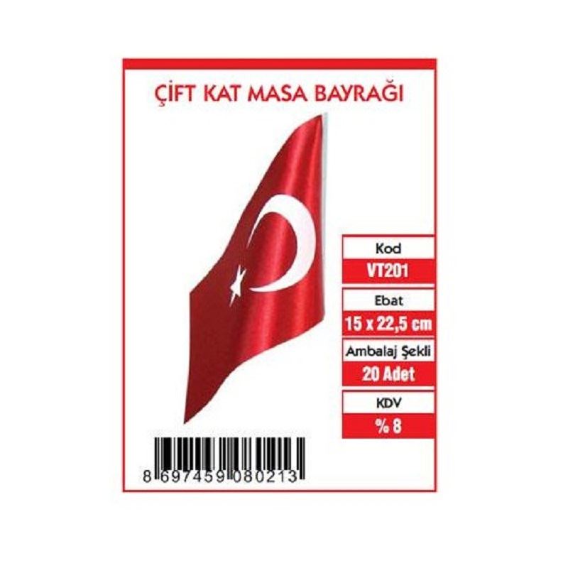 Vatan Çift Kat Masa Türk Bayrağı 15X22,5 Vt201