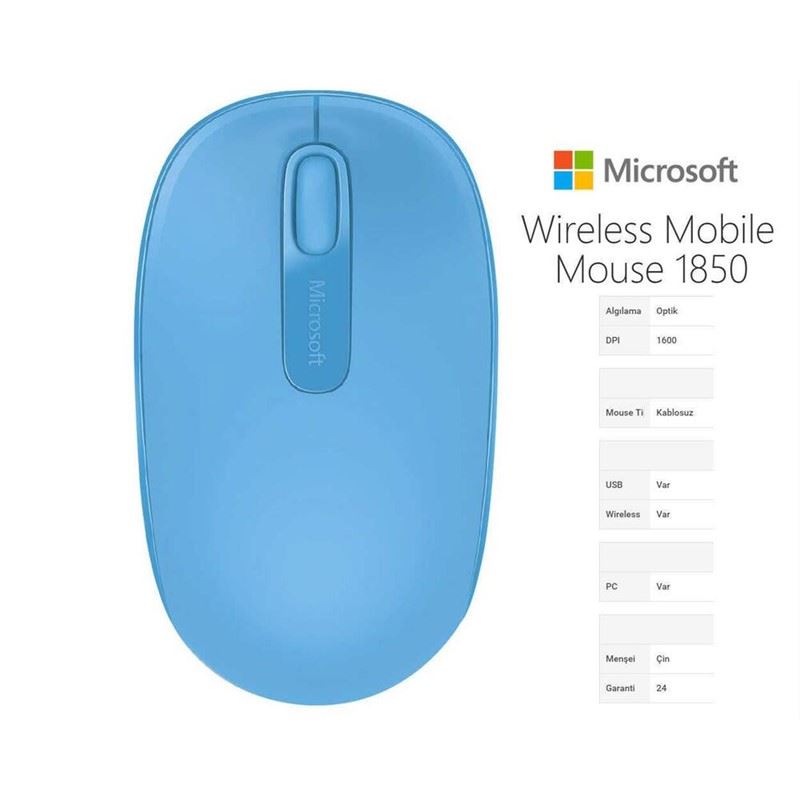 Mıcrosoft 7Mm-00002 Wıreless Mouse 1850 A.Mavi