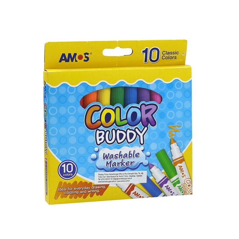Amos 10 Renk Keçeli Kalem Yıkanabilir Cm10P-M