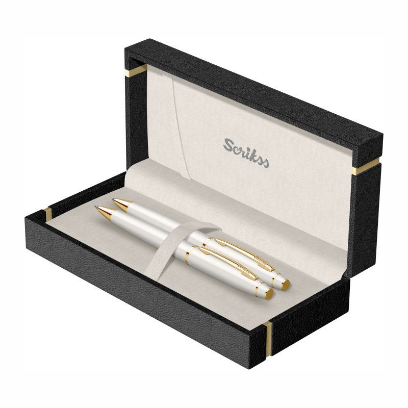 İsminize Özel Scrikss 35 Beyaz Altın Tükenmez+Versatil Kalem Set
