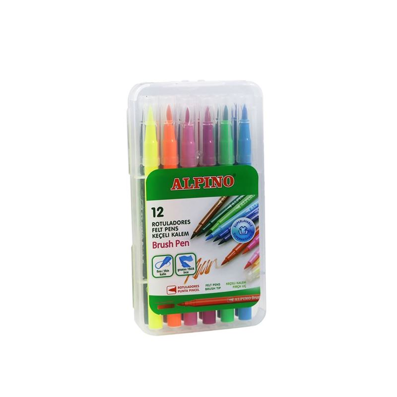 Alpıno Ar-000181 Fırça Uçlu 12 Renk Keçeli Kalem