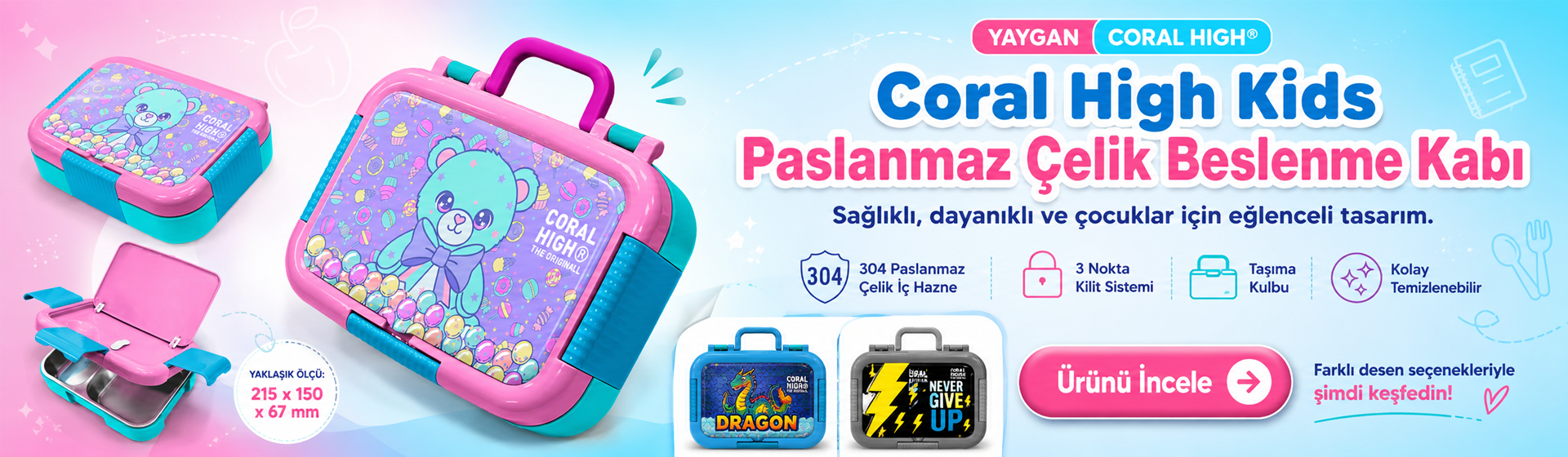 coral hıgh celik beslenme kabı