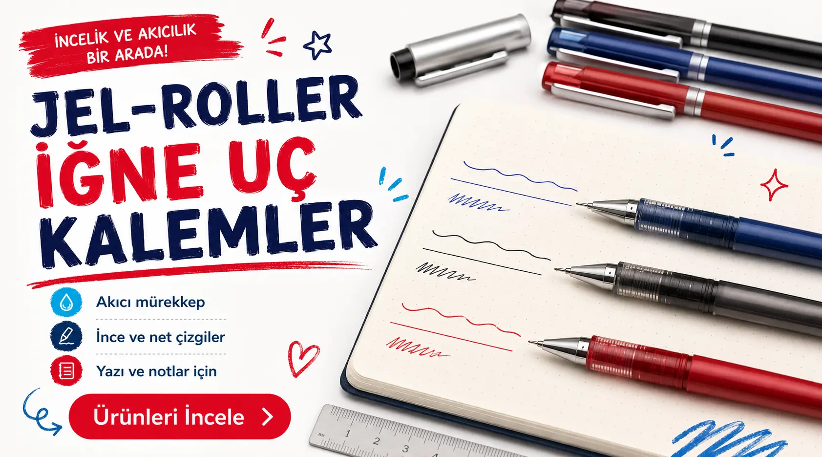 Jel-Roller-İğne uç Kalemler